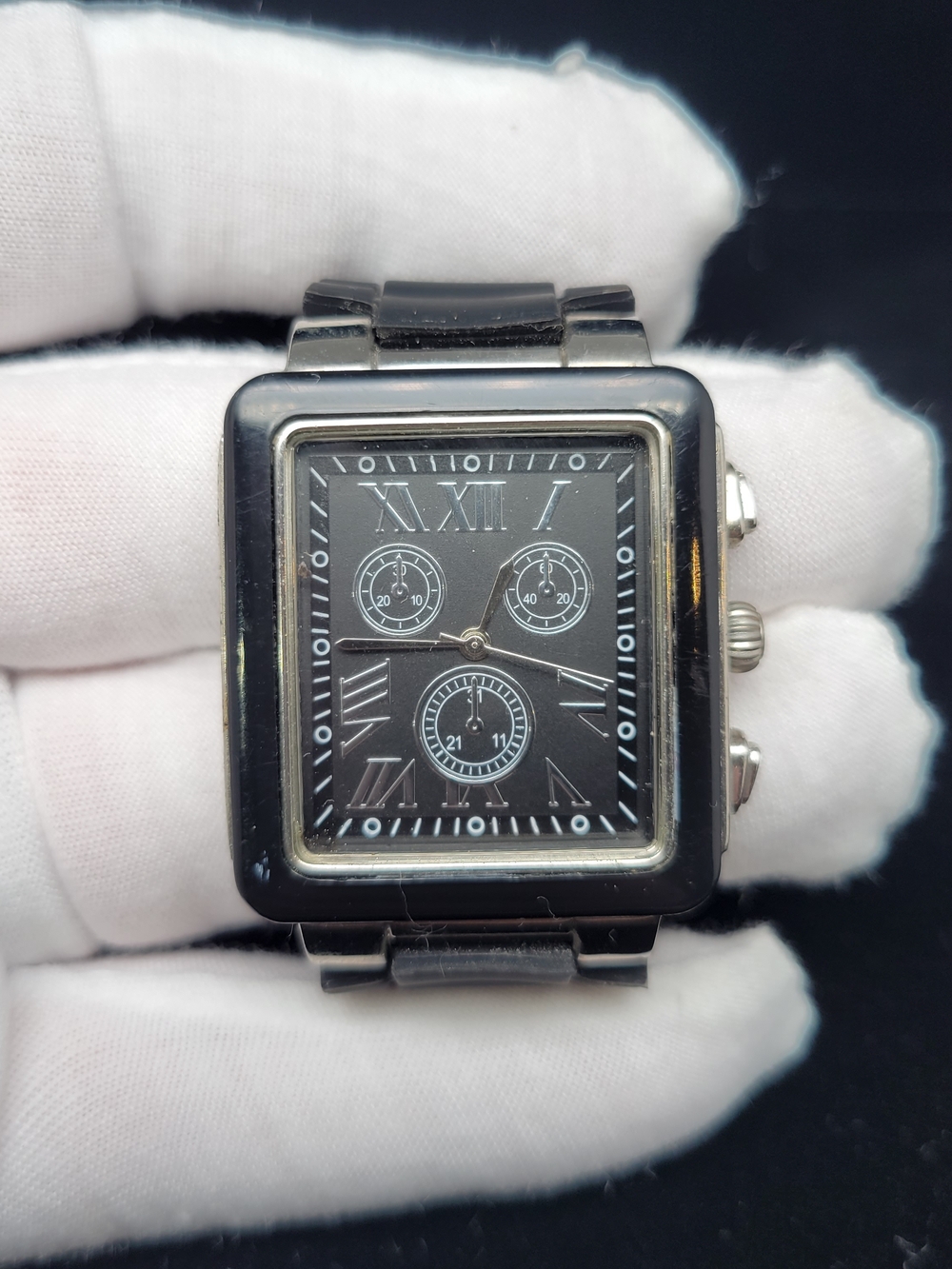Men's Black Square Stainless Analog Watch with Roman Markers